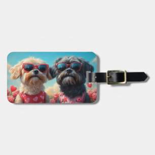 Lhasa Apso med hjärtrusor Alla hjärtans dag Bagagebricka