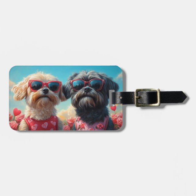 Lhasa Apso med hjärtrusor Alla hjärtans dag Bagagebricka (Horisontell Framsida)