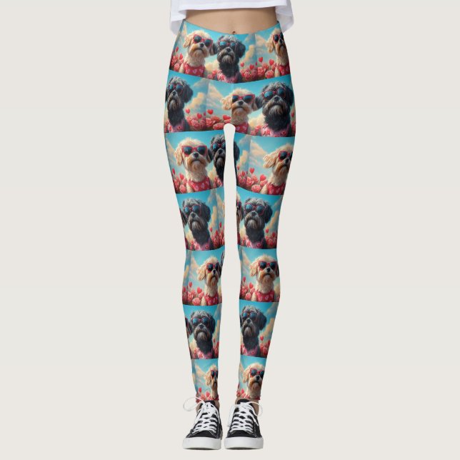Lhasa Apso med hjärtrusor Alla hjärtans dag Leggings (Framsida)