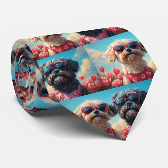 Lhasa Apso med hjärtrusor Alla hjärtans dag Slips (Rullad)