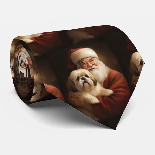 Lhasa Apso med Jultomten julafton Slips (Rullad)