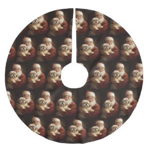 Lhasa Apso med tomte festlig jul  Julgransmatta Borstad Polyester