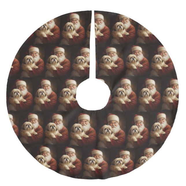 Lhasa Apso med tomte festlig jul  Julgransmatta Borstad Polyester (Framsidan)