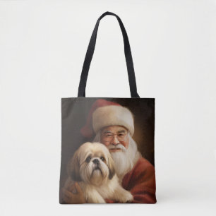 Lhasa Apso med tomte festlig jul Tygkasse