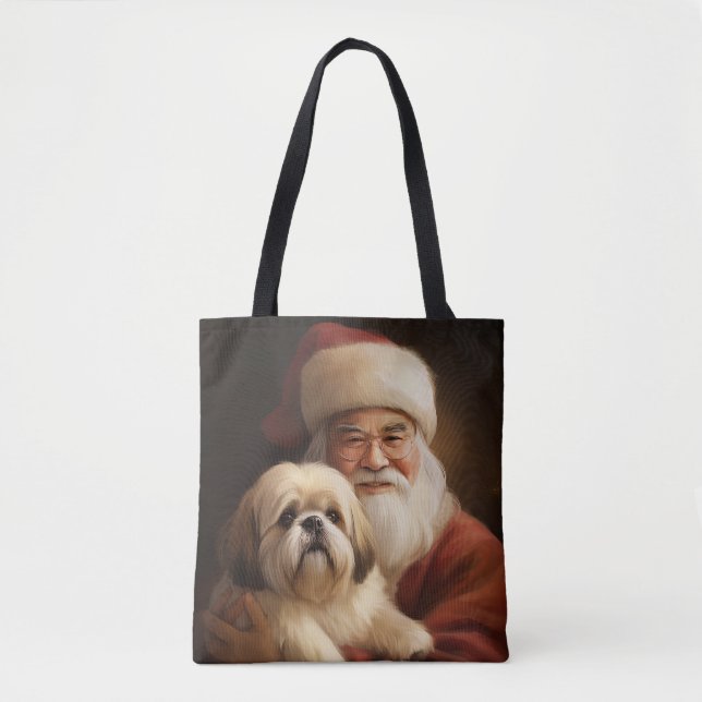Lhasa Apso med tomte festlig jul  Tygkasse (Framsida)