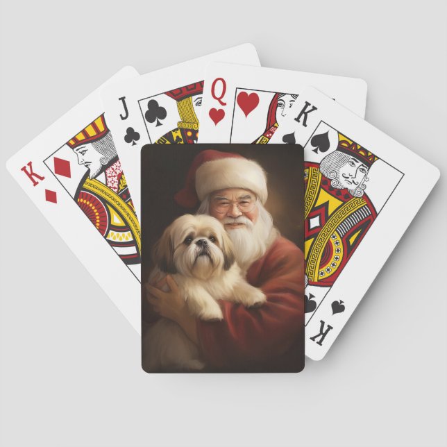 Lhasa Apso med Tomte Jul Festiv Jul  Casinokort (Baksidan)