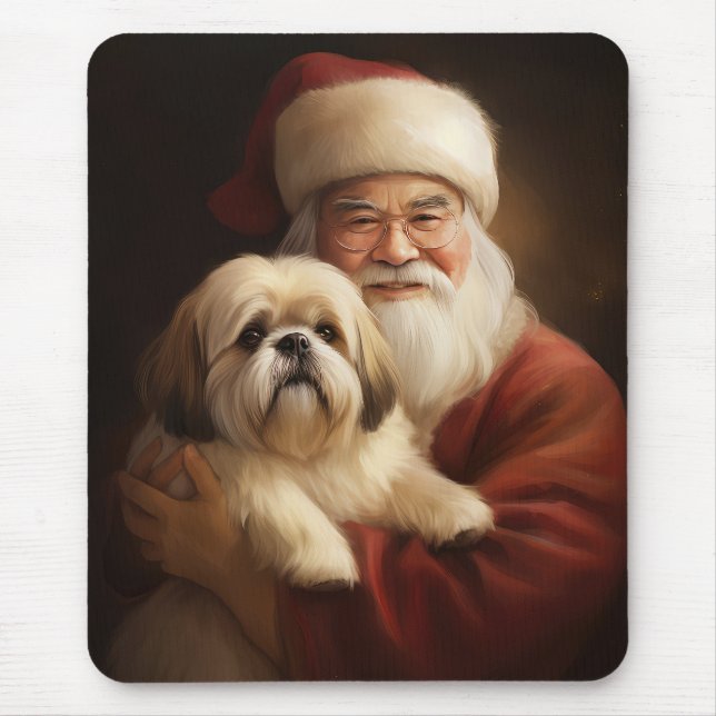 Lhasa Apso med Tomte Jul Festiv Jul  Musmatta (Framsidan)