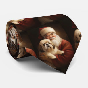 Lhasa Apso med Tomte Jul Festiv Jul Slips