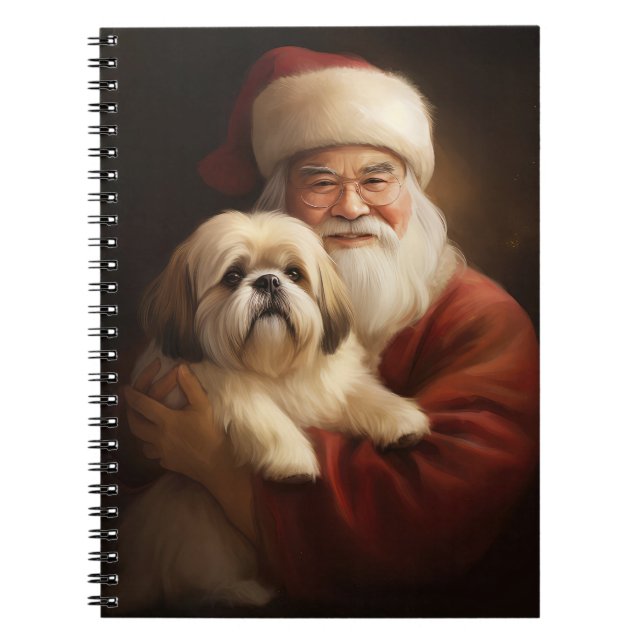 Lhasa Apso med Tomte Jul Festlig Jul  Anteckningsbok (Framsidan)