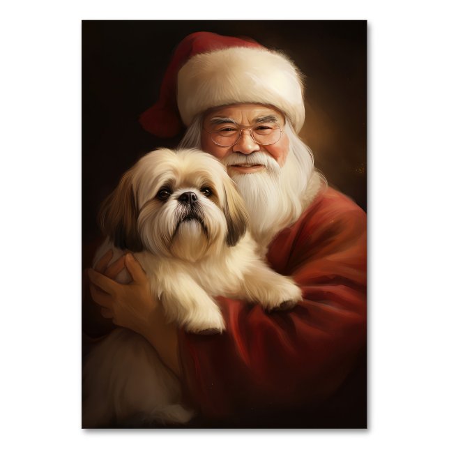 Lhasa Apso med Tomte Jul Festlig Jul  Bordsnummer (Framsidan)