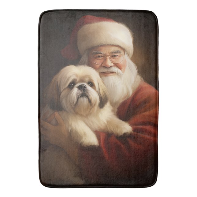Lhasa Apso med Tomte Julfirande Jul Badrumsmatta (Framsidan (Vertikal))