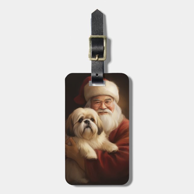 Lhasa Apso med Tomte Julfirande Jul Bagagebricka (Vertikal Framsida)