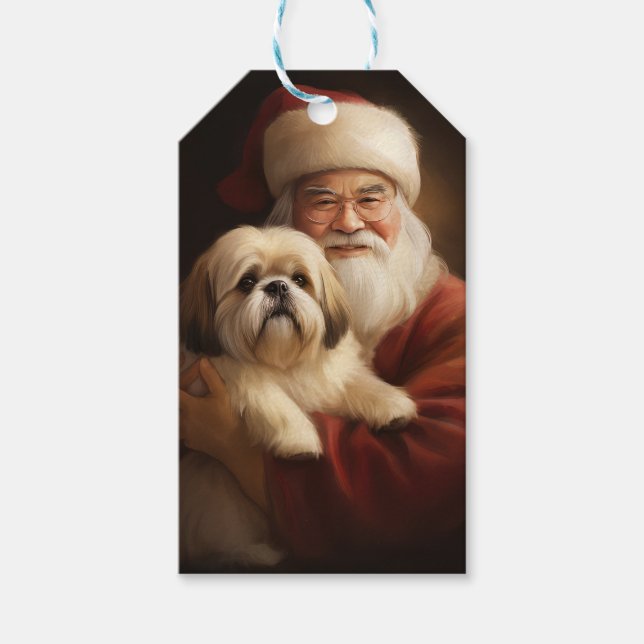 Lhasa Apso med Tomte Julfirande Jul Presentetikett (Framsidan)
