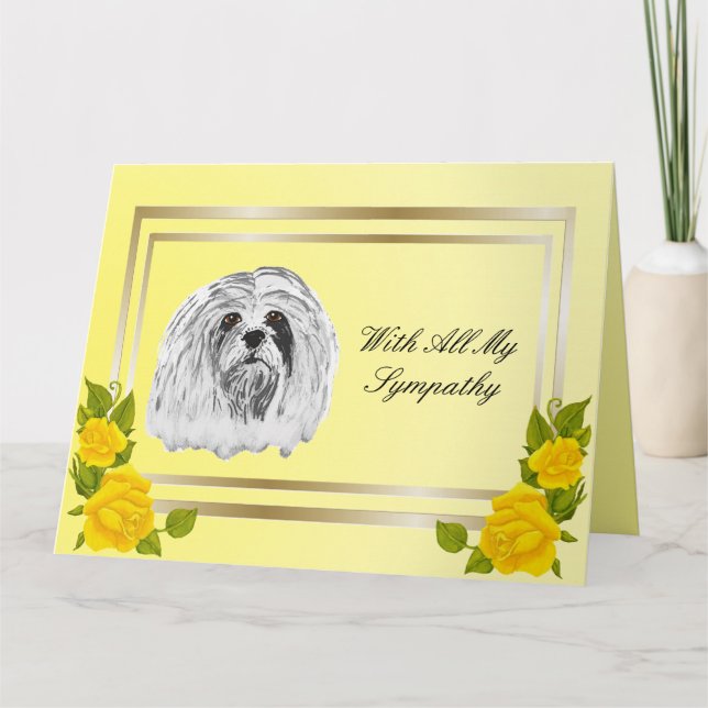 Lhasa Apso och gul ros daltar förlust Kort (Framsida)