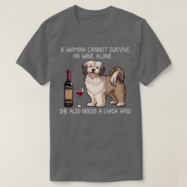 Lhasa Apso och vin Rolig hund T Shirt (Design framsida)