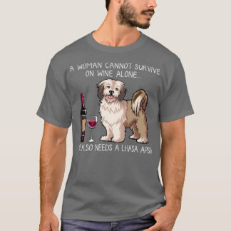 Lhasa Apso och vin Rolig hund T Shirt