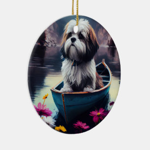 Lhasa Apso på en Paddle: En kristen Äventyr Julgransprydnad Keramik