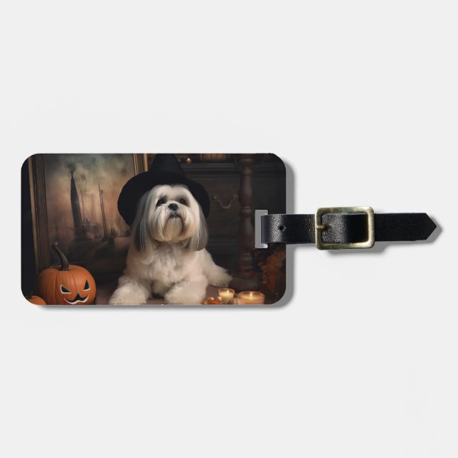 Lhasa Apso Pumpa Halloween Skräck Bagagebricka (Horisontell Framsida)