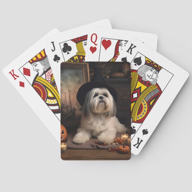 Lhasa Apso Pumpa Halloween Skräckinjagande Casinokort (Baksidan)