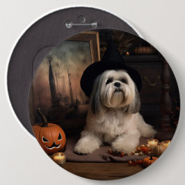 Lhasa Apso Pumpa Halloween Skräckinjagande Knapp