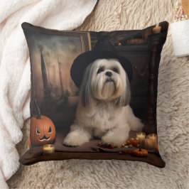 Lhasa Apso Pumpa Halloween Skräckinjagande Kudde