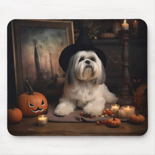 Lhasa Apso Pumpa Halloween Skräckinjagande Musmatta (Framsidan)