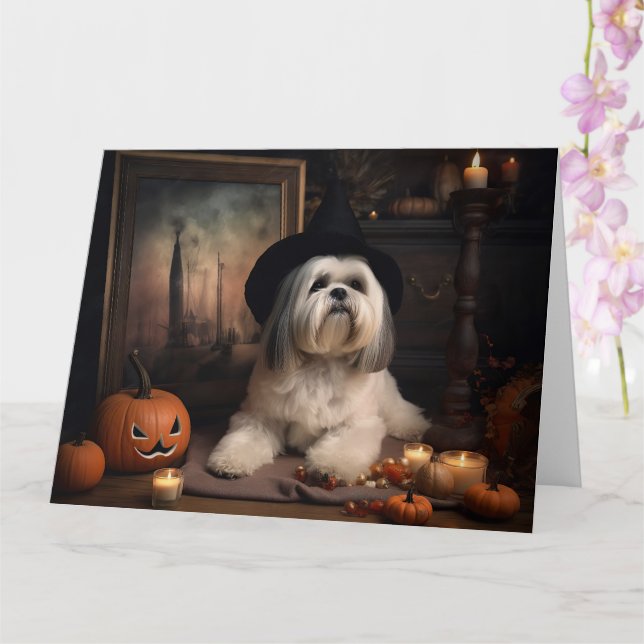 Lhasa Apso Pumpkins Halloween Scary Kort (Orkide)
