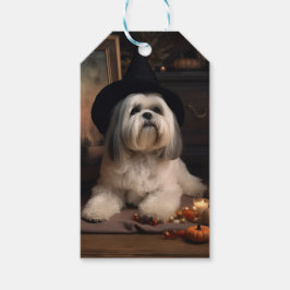Lhasa Apso Pumpkins Halloween Scary Presentetikett