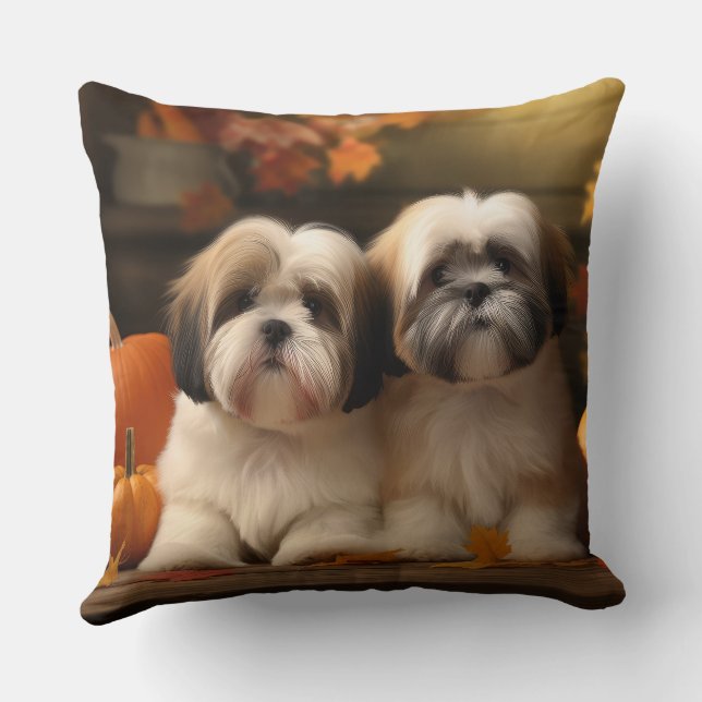 Lhasa Apso Puppy Autumn Delight Pumpkin Kudde (Baksida)