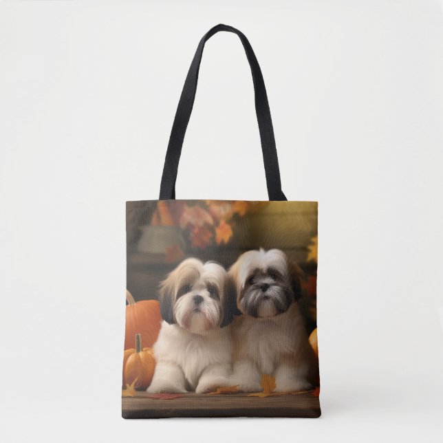 Lhasa Apso Puppy Autumn Delight Pumpkin Tygkasse (Framsida)