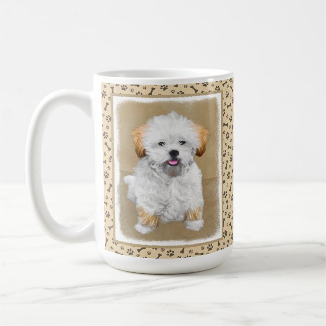 Lhasa Apso Puppy Painting - Cute Original Hund Art Kaffemugg (Vänster)