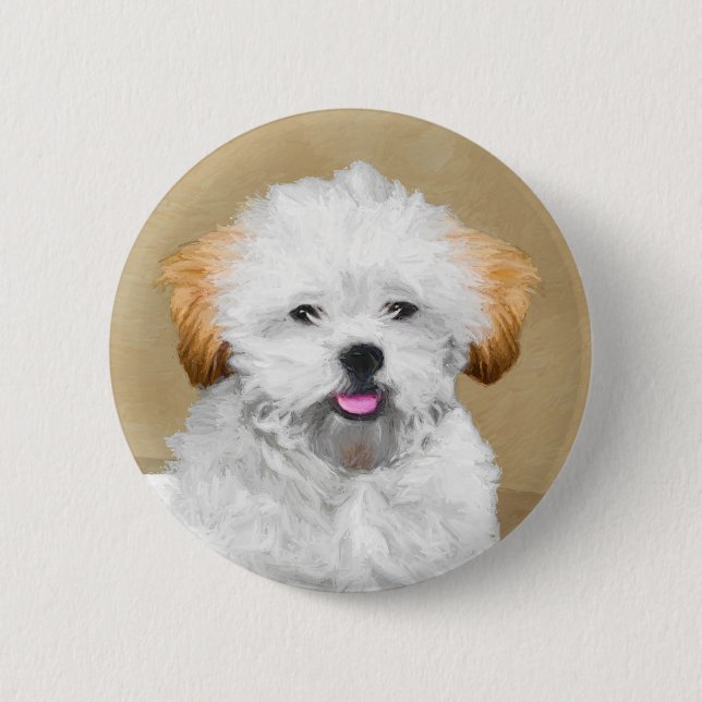Lhasa Apso Puppy Painting - Cute Original Hund Art Knapp (Framsida)