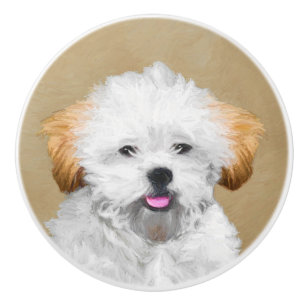 Lhasa Apso Puppy Painting - Cute Original Hund Art Knopp