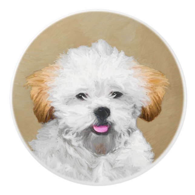 Lhasa Apso Puppy Painting - Cute Original Hund Art Knopp (Framsidan)