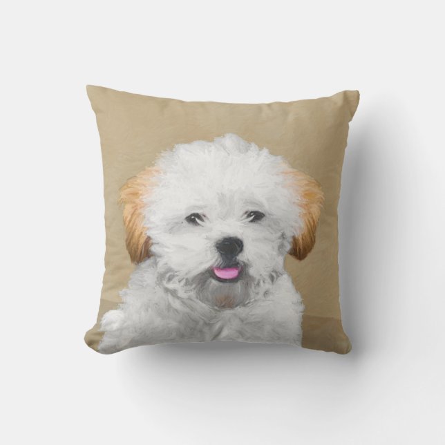 Lhasa Apso Puppy Painting - Cute Original Hund Art Kudde (Framsida)