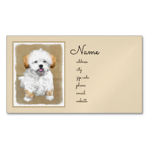 Lhasa Apso Puppy Painting - Cute Original Hund Art Magnetiska Visitkort