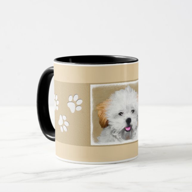 Lhasa Apso Puppy Painting - Cute Original Hund Art Mugg (Framsida vänster)