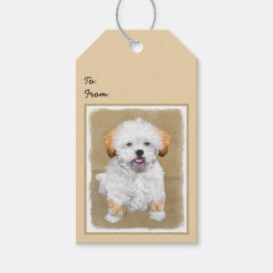 Lhasa Apso Puppy Painting - Cute Original Hund Art Presentetikett