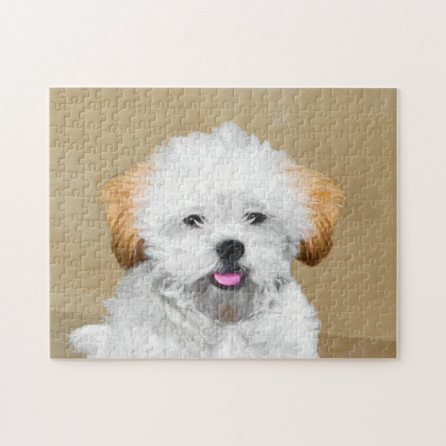 Lhasa Apso Puppy Painting - Cute Original Hund Art Pussel (Horisontell)