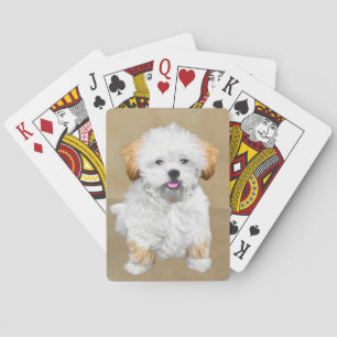 Lhasa Apso Puppy Painting - Cute Original Hund Art Spelkort