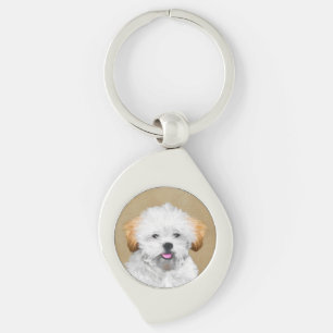 Lhasa Apso Puppy Painting - Cute Original Hund Art Swirl Silverfärgad Nyckelring