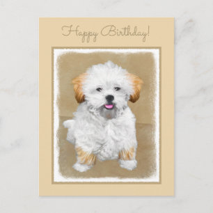 Lhasa Apso Puppy Painting - Cute Original Hund Art Vykort