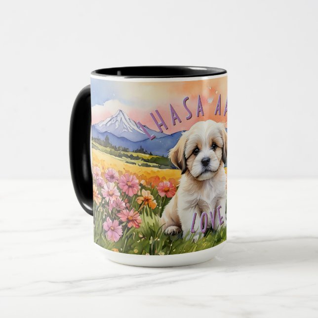 Lhasa Apso Puppy Sunrise Combo Mugg (Framsida vänster)