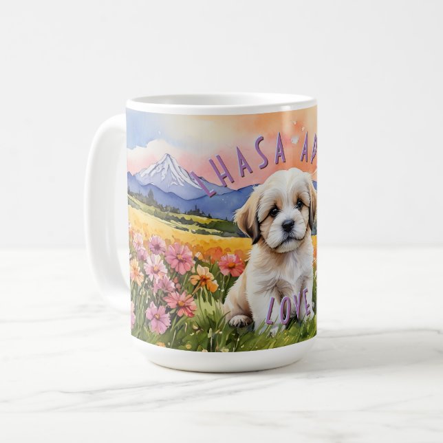 Lhasa Apso Puppy Sunrise Combo Mugg (Framsida vänster)