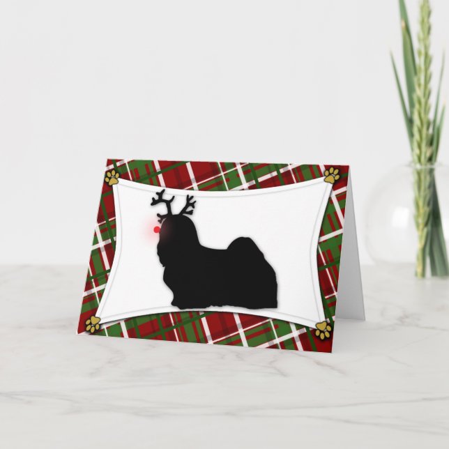 Lhasa Apso Reindeer Christmas Card Helgkort (Framsida)