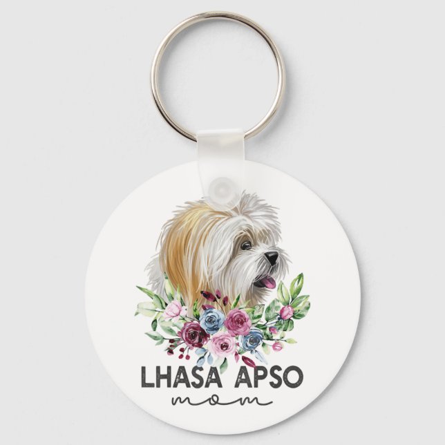 Lhasa Apso Shirt Gifts Hund Mamma Nyckelring (Framsida)