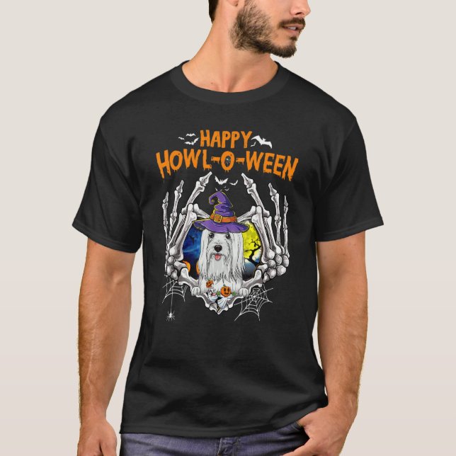 Lhasa Apso Skeleton Heart Lycklig Howl O Ween Cost T Shirt (Framsida)