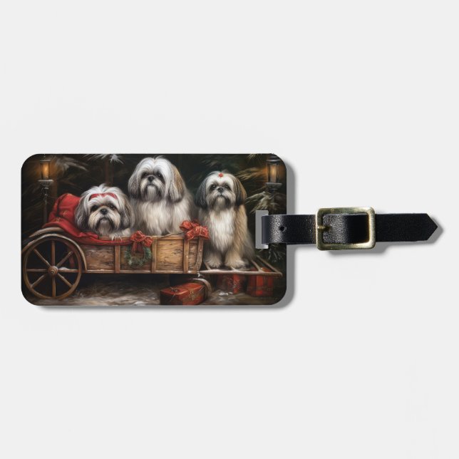 Lhasa Apso Snöig släde juldekoration Bagagebricka (Horisontell Framsida)