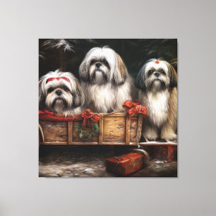 Lhasa Apso Snöig släde juldekoration Canvastryck