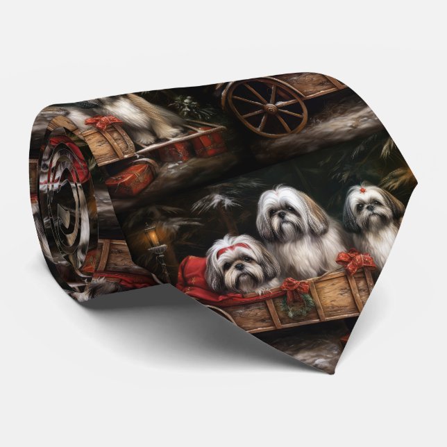 Lhasa Apso Snöig släde juldekoration Slips (Rullad)